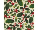 Christmas - Holly Leaves & Berries on a Cream Background